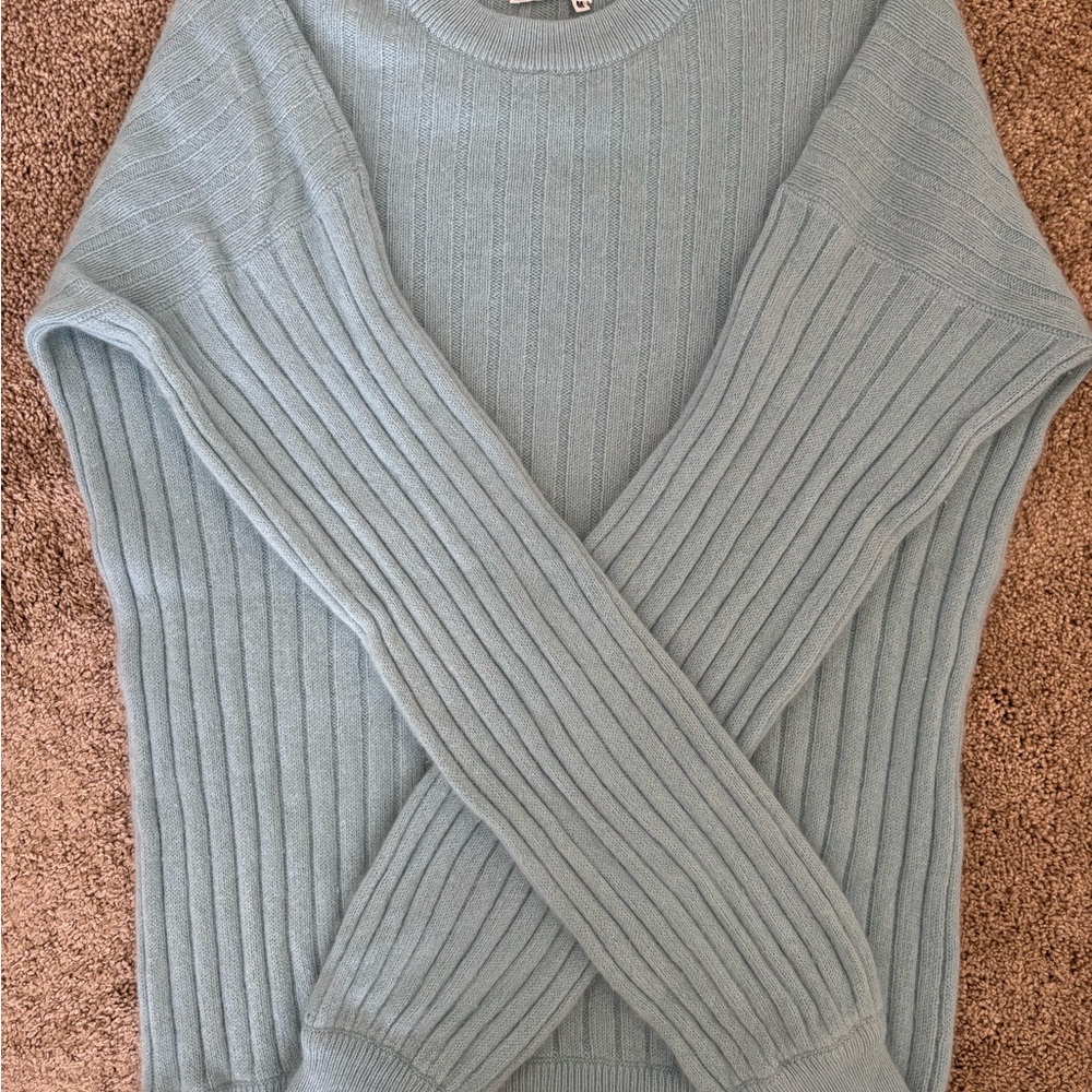 Vintage Turnbull & Asser Round Neck Sky Blue Ribbed Sweater 100% Cashmere